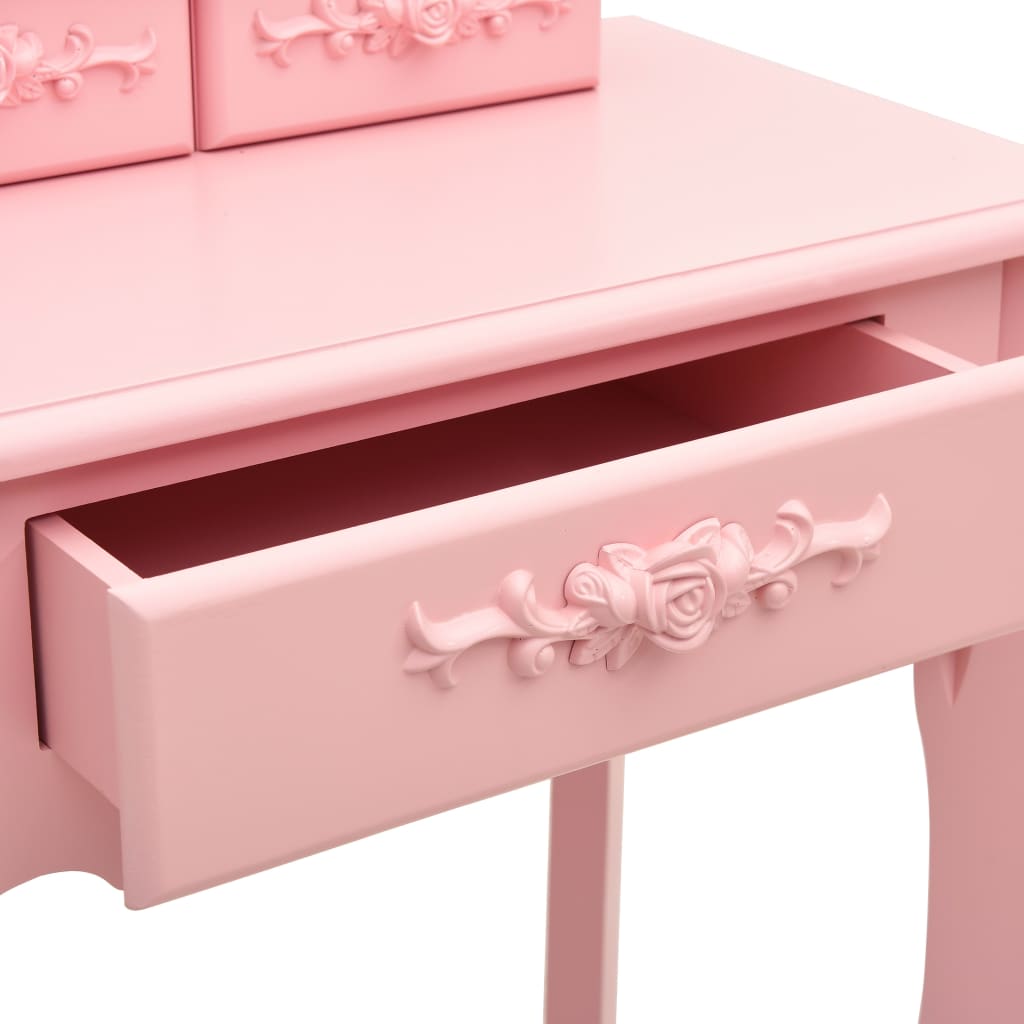 Ensemble Coiffeuse avec tabouret Rose 50x59x136 cm Paulownia