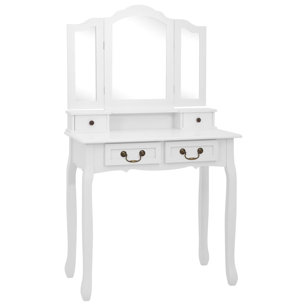 Ensemble Coiffeuse avec tabouret Blanc 80x69x141cm Paulownia