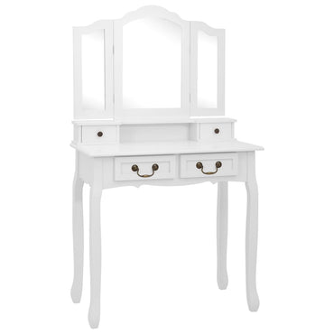 Ensemble Coiffeuse avec tabouret Blanc 80x69x141cm Paulownia