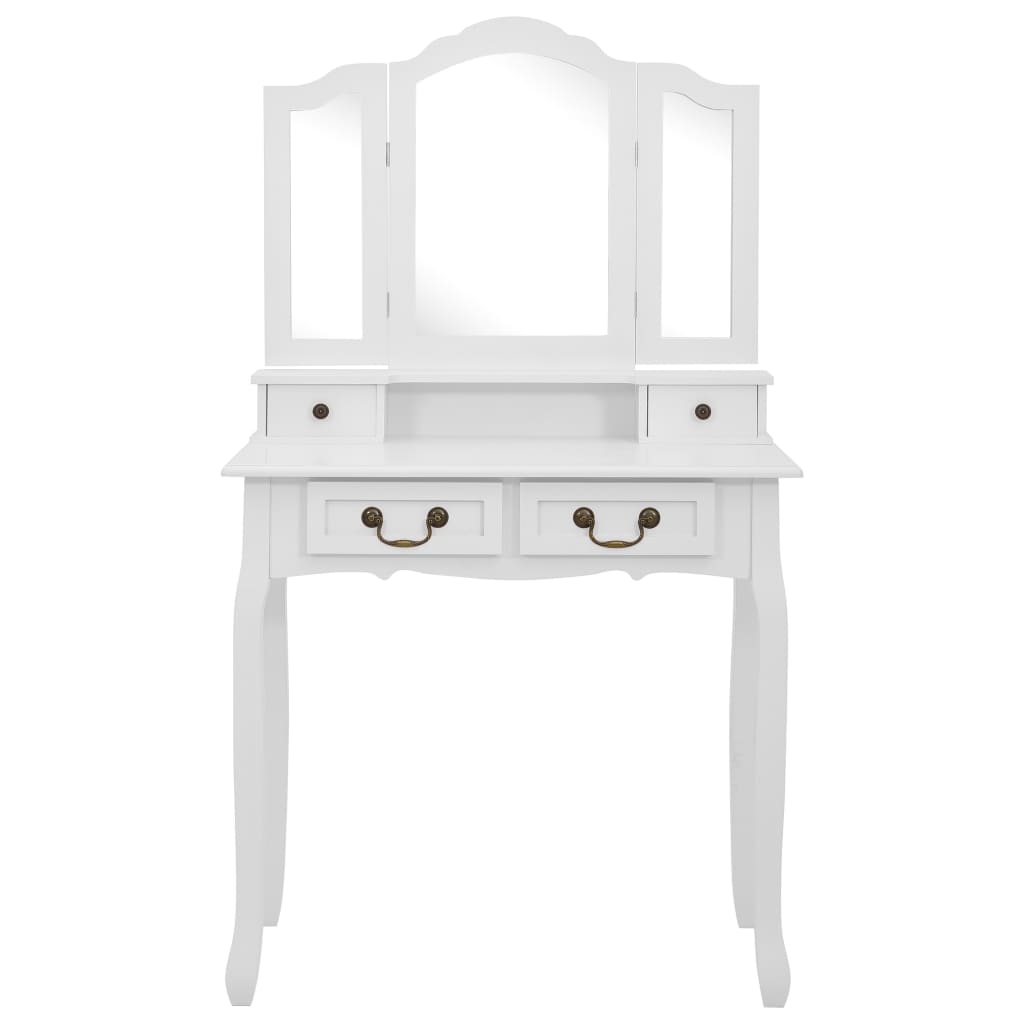Ensemble Coiffeuse avec tabouret Blanc 80x69x141cm Paulownia