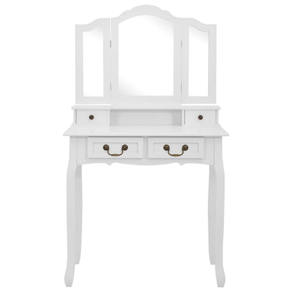 Ensemble Coiffeuse avec tabouret Blanc 80x69x141cm Paulownia