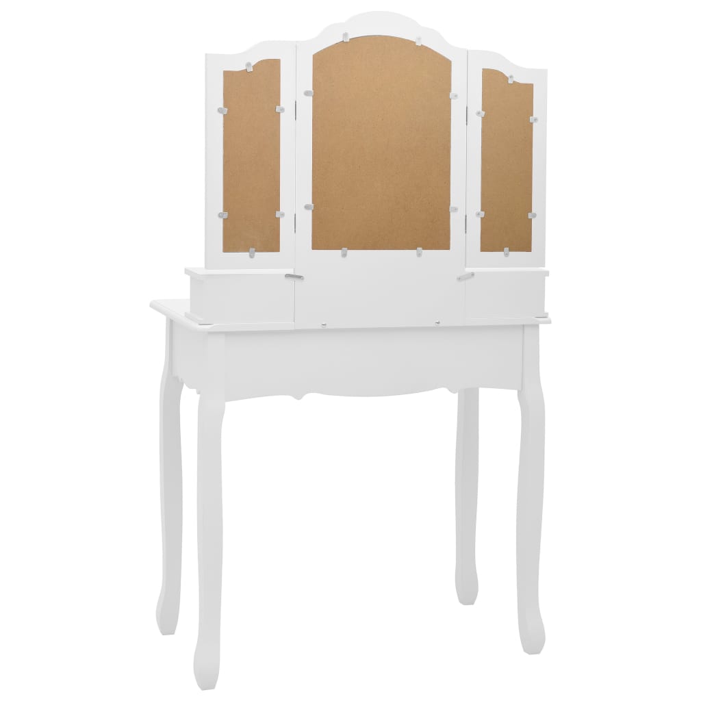 Ensemble Coiffeuse avec tabouret Blanc 80x69x141cm Paulownia