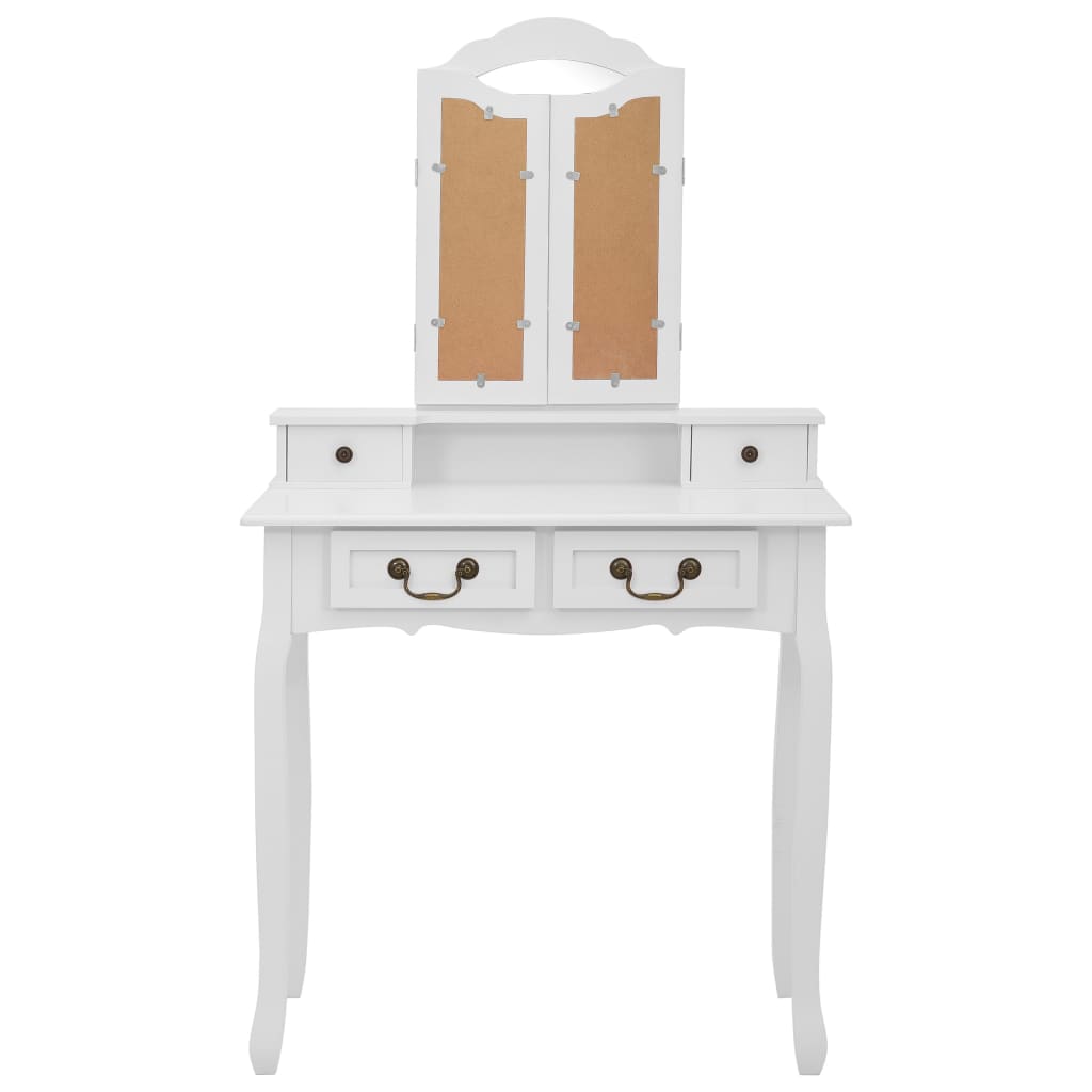 Ensemble Coiffeuse avec tabouret Blanc 80x69x141cm Paulownia