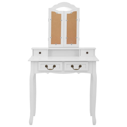Ensemble Coiffeuse avec tabouret Blanc 80x69x141cm Paulownia