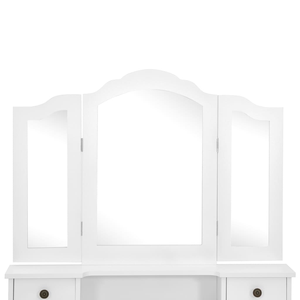 Ensemble Coiffeuse avec tabouret Blanc 80x69x141cm Paulownia