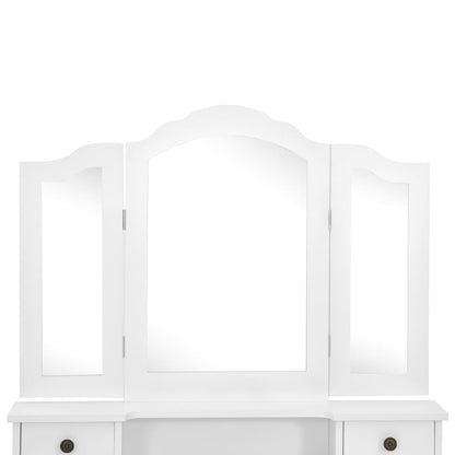 Ensemble Coiffeuse avec tabouret Blanc 80x69x141cm Paulownia