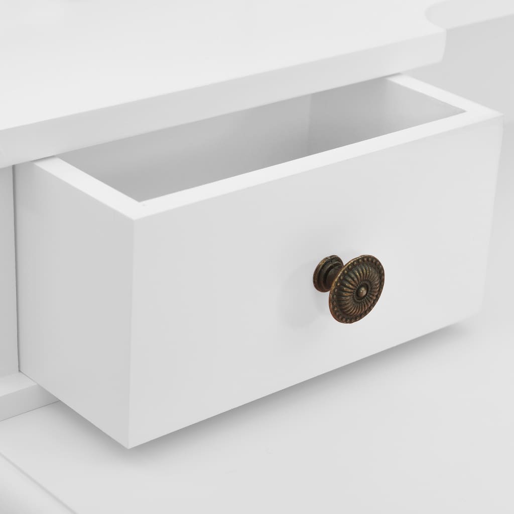 Ensemble Coiffeuse avec tabouret Blanc 80x69x141cm Paulownia