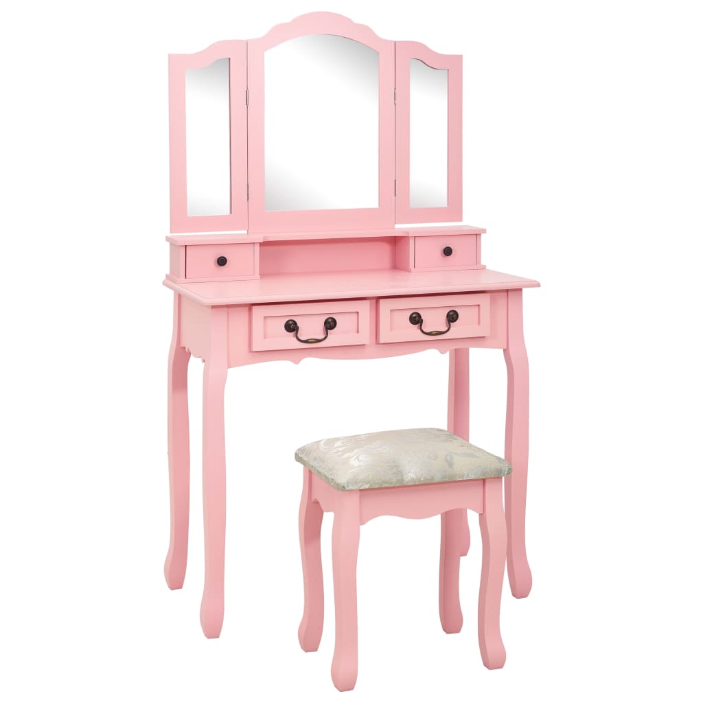 Ensemble Coiffeuse avec tabouret Rose 80x69x141 cm Paulownia