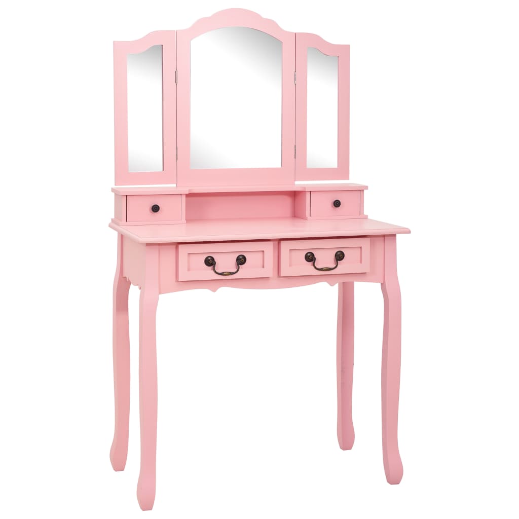 Ensemble Coiffeuse avec tabouret Rose 80x69x141 cm Paulownia