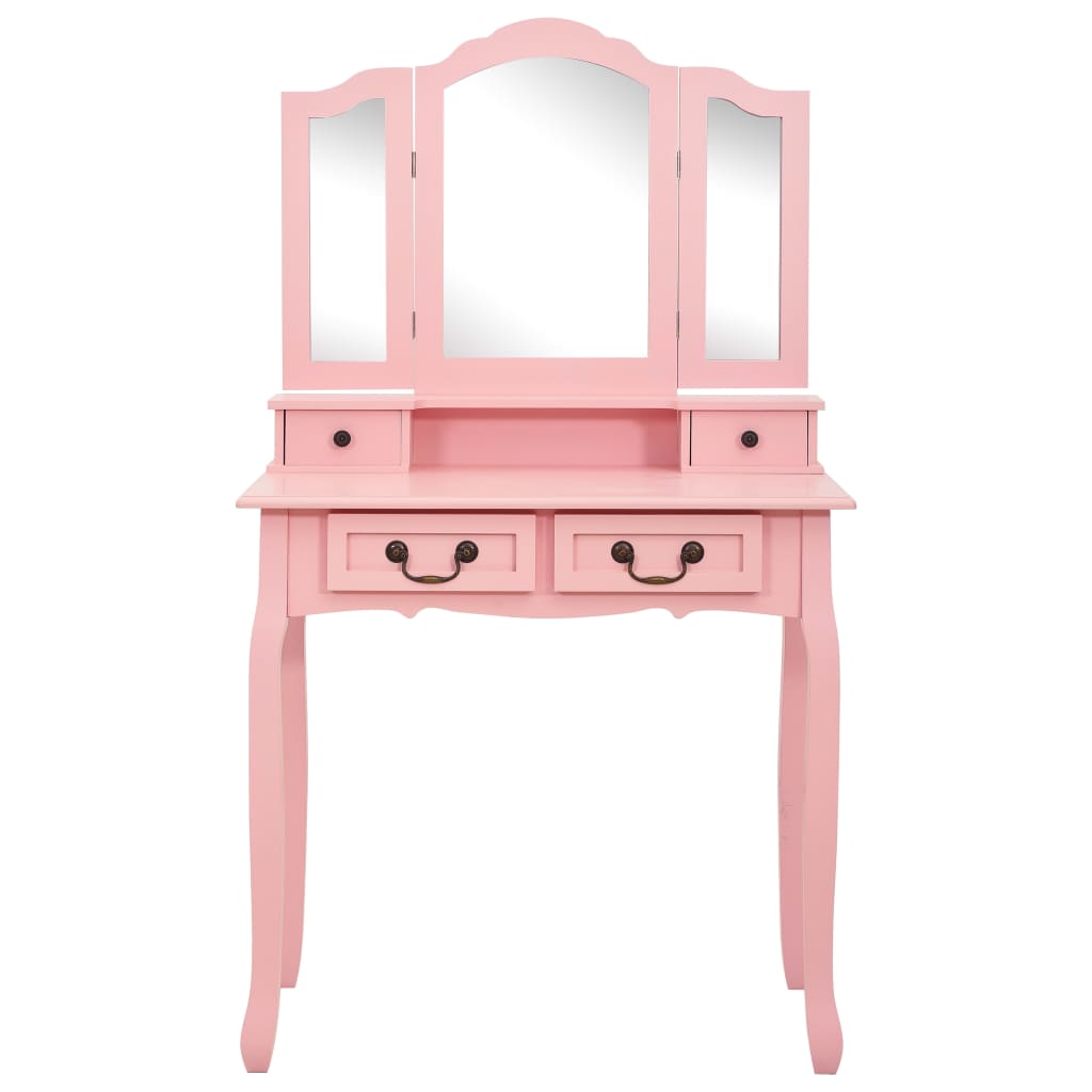 Ensemble Coiffeuse avec tabouret Rose 80x69x141 cm Paulownia