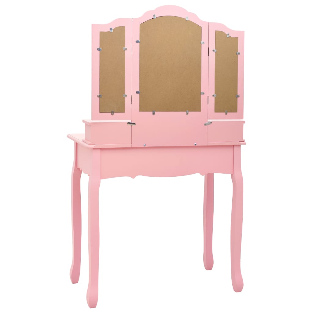Ensemble Coiffeuse avec tabouret Rose 80x69x141 cm Paulownia