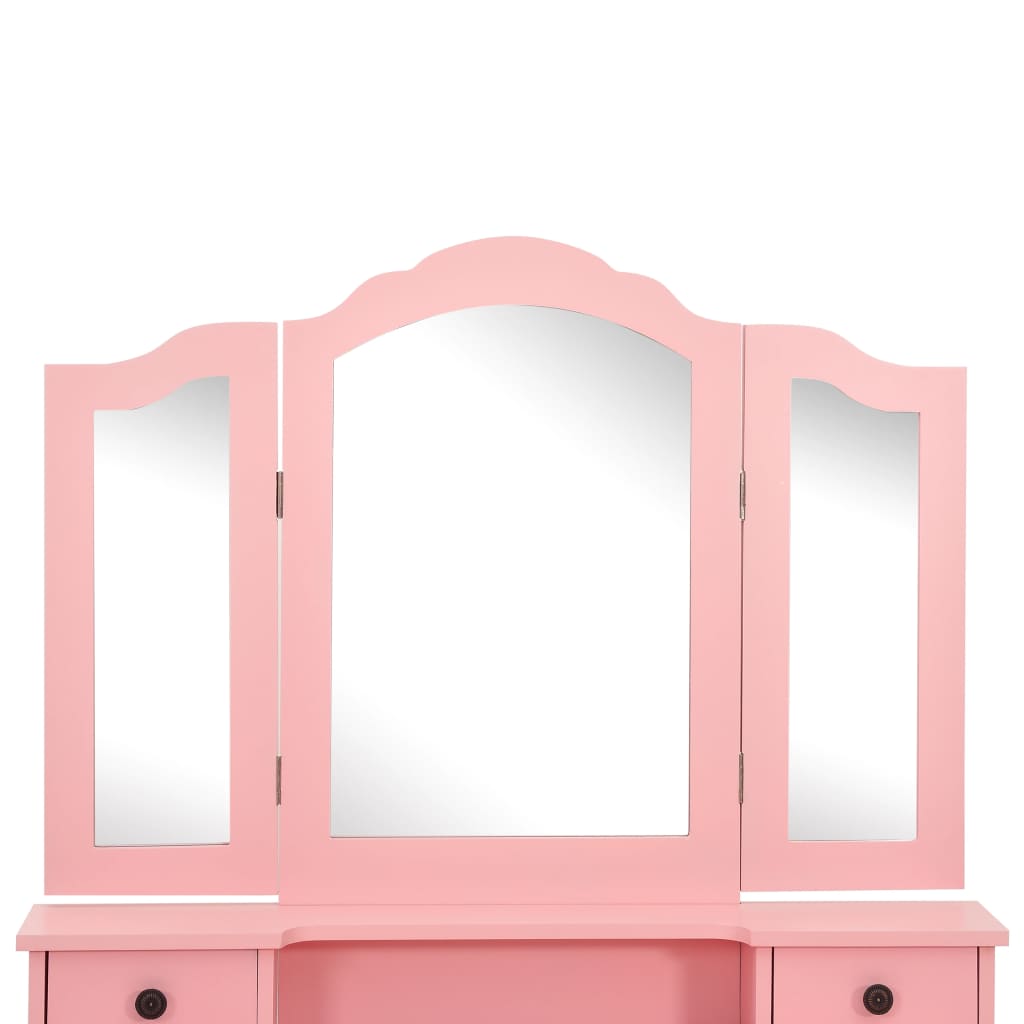 Ensemble Coiffeuse avec tabouret Rose 80x69x141 cm Paulownia