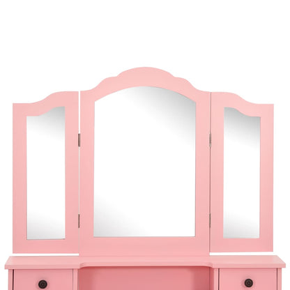 Ensemble Coiffeuse avec tabouret Rose 80x69x141 cm Paulownia
