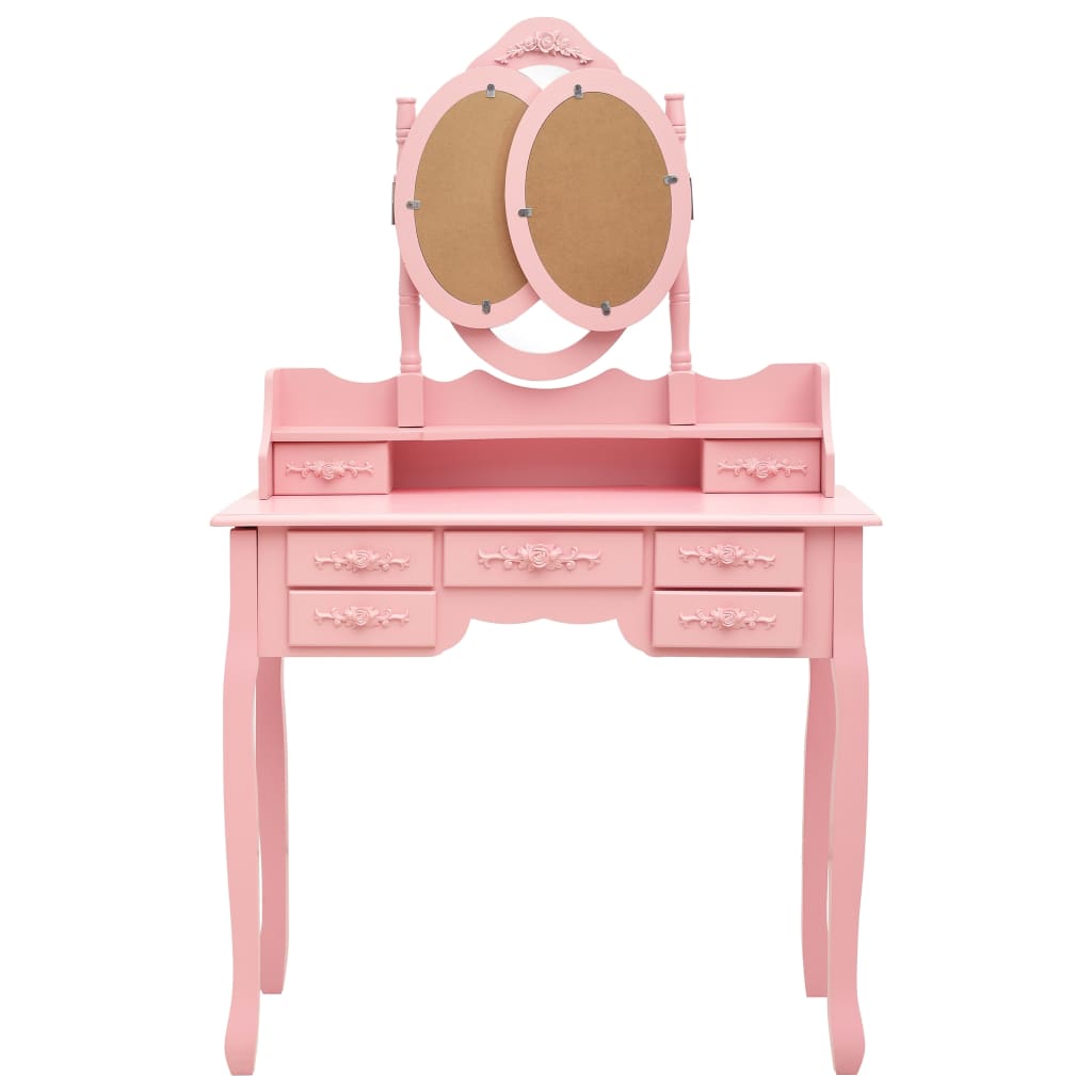 Coiffeuse avec tabouret et miroir pliable en 3 Rose LOLITA