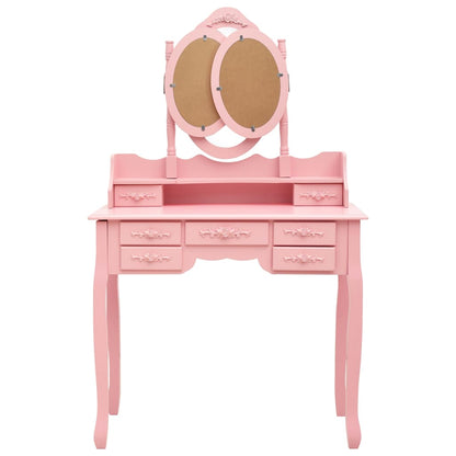 Coiffeuse avec tabouret et miroir pliable en 3 Rose LOLITA