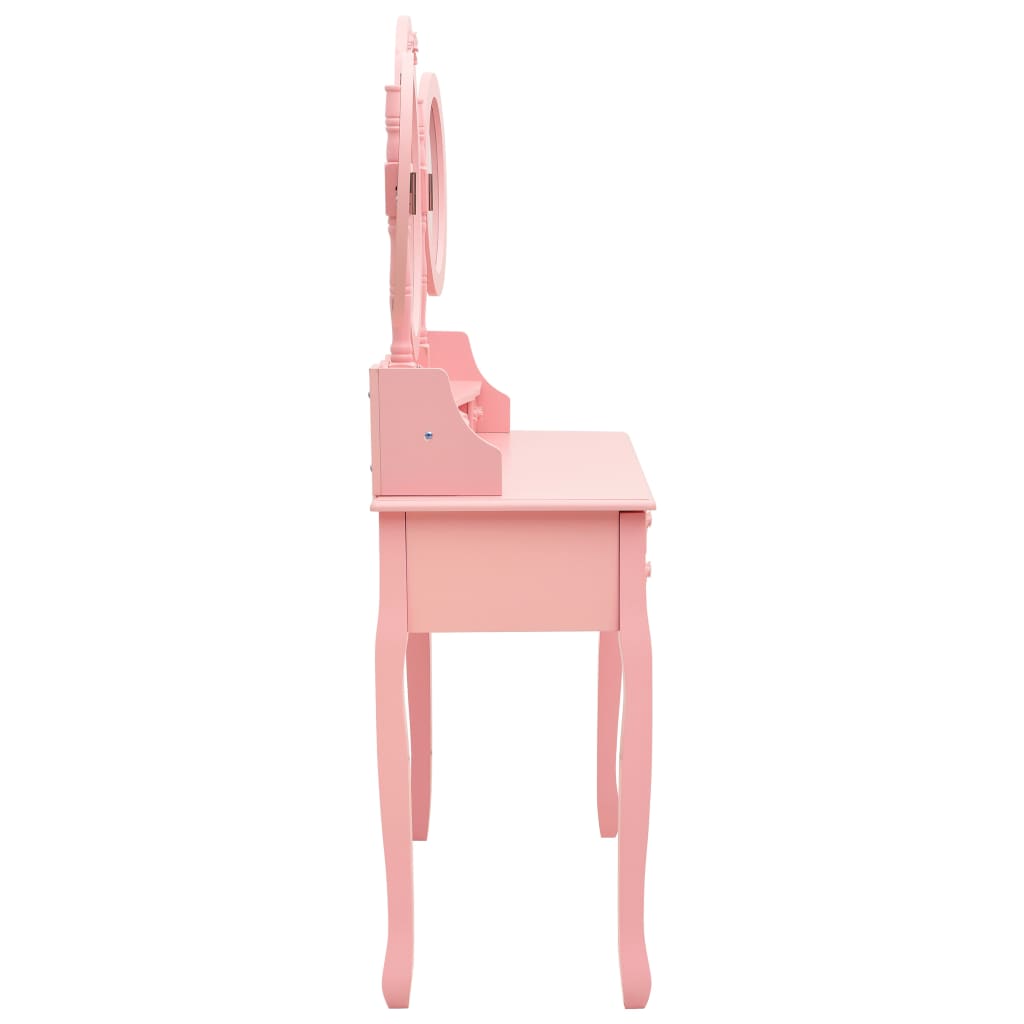 Coiffeuse avec tabouret et miroir pliable en 3 Rose LOLITA