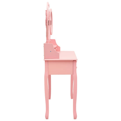 Coiffeuse avec tabouret et miroir pliable en 3 Rose LOLITA