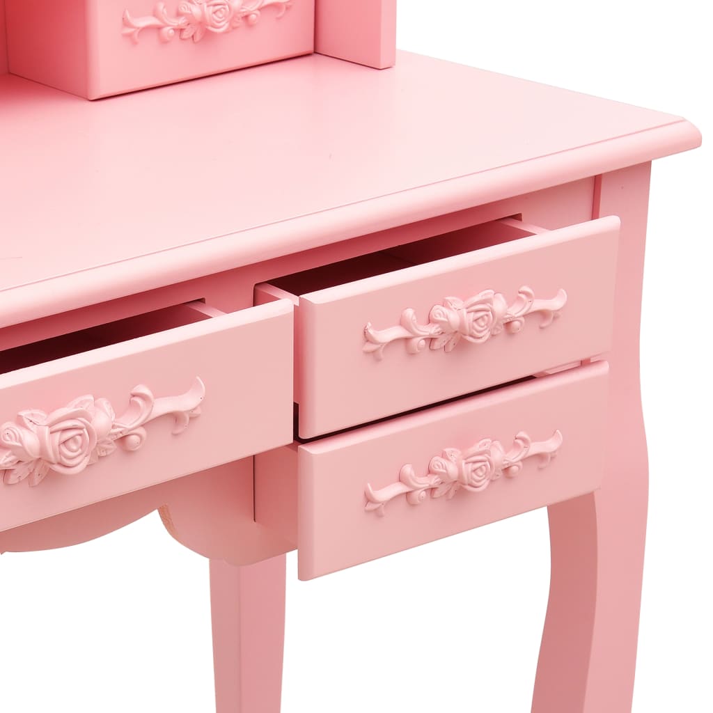 Coiffeuse avec tabouret et miroir pliable en 3 Rose LOLITA