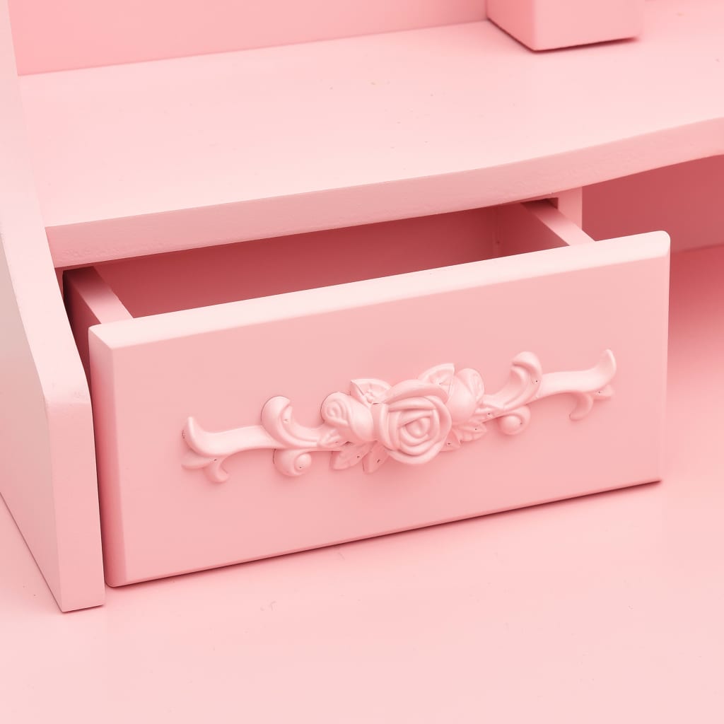 Coiffeuse avec tabouret et miroir pliable en 3 Rose LOLITA