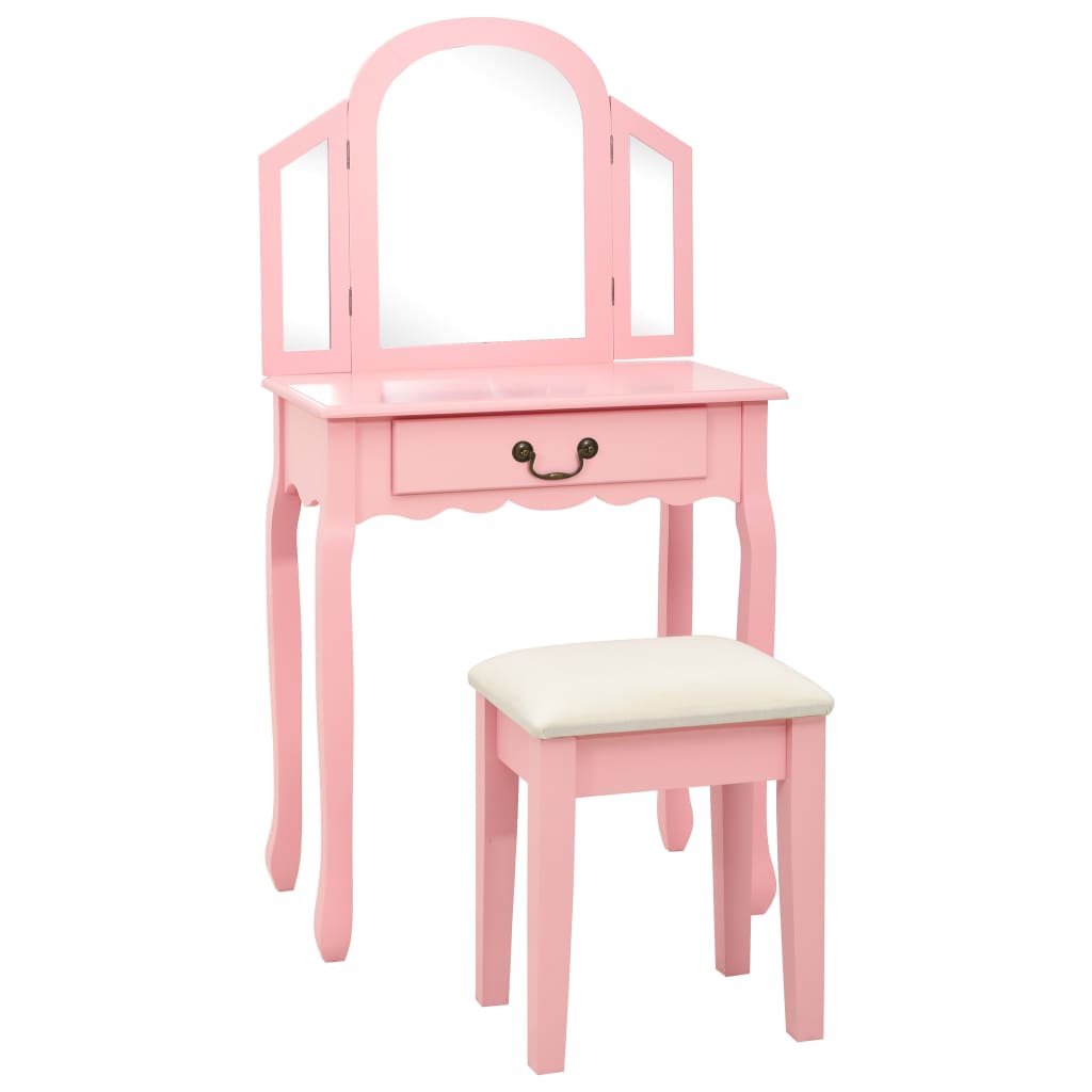 Coiffeuse et tabouret Rose Paulownia MDF