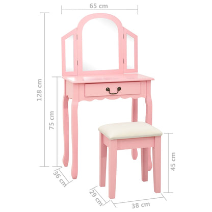 Coiffeuse et tabouret Rose Paulownia MDF