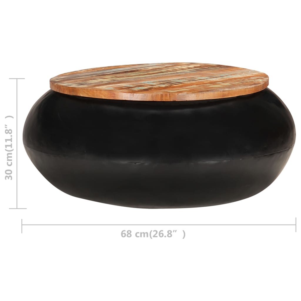 Table basse Noir 68x68x30 cm Bois de récupération BARNABE