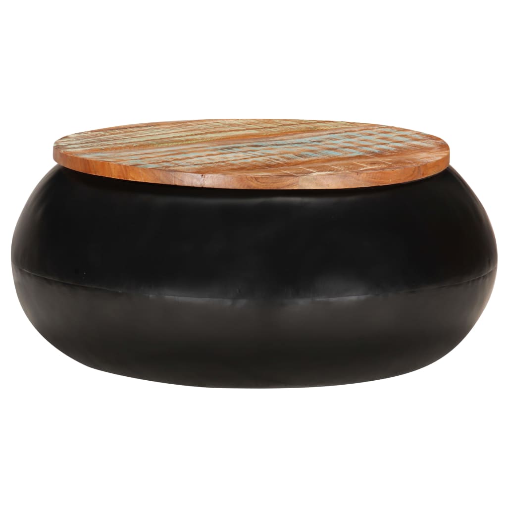Table basse Noir 68x68x30 cm Bois de récupération BARNABE