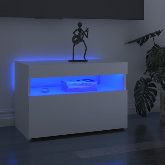 Meuble TV avec lumières LED blanc brillant 60cm