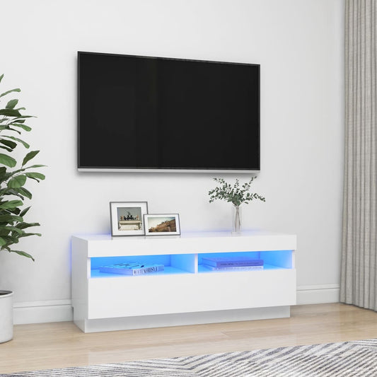 Meuble TV avec lumières LED Blanc 100cm