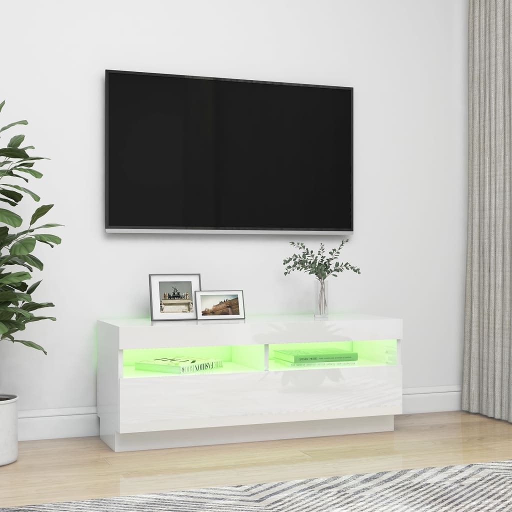 Meuble TV avec lumières LED blanc brillant 100cm