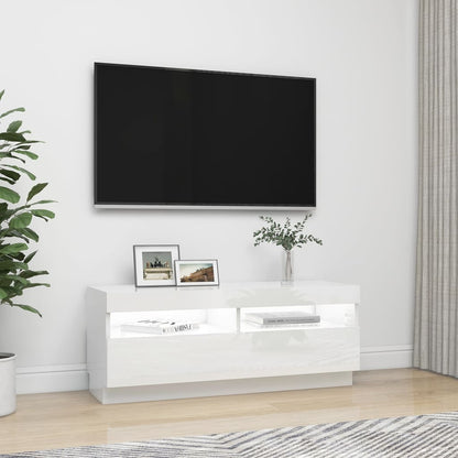 Meuble TV avec lumières LED blanc brillant 100cm