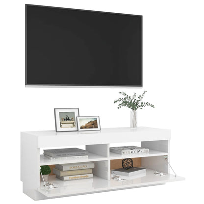 Meuble TV avec lumières LED blanc brillant 100cm