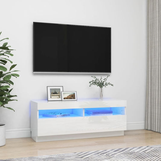 Meuble TV avec lumières LED blanc brillant 100cm