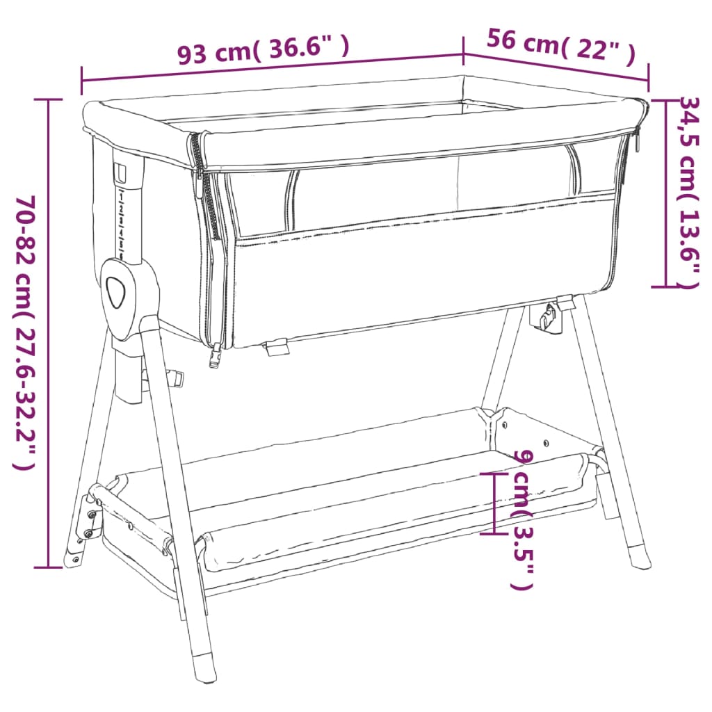 Lit pour bébé avec matelas Gris clair Berceau cododo
