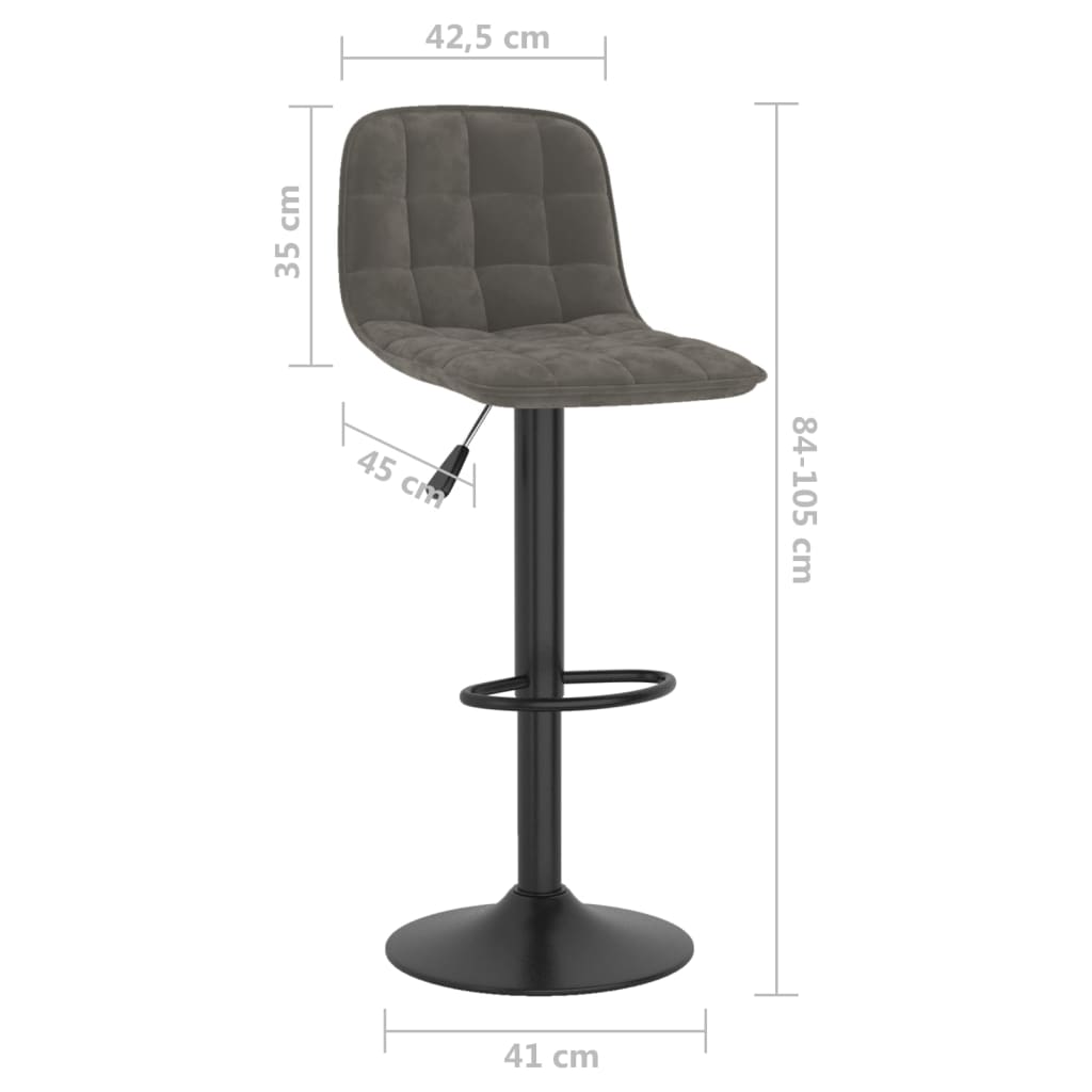 Tabouret de bar lot de 2 gris foncé velours