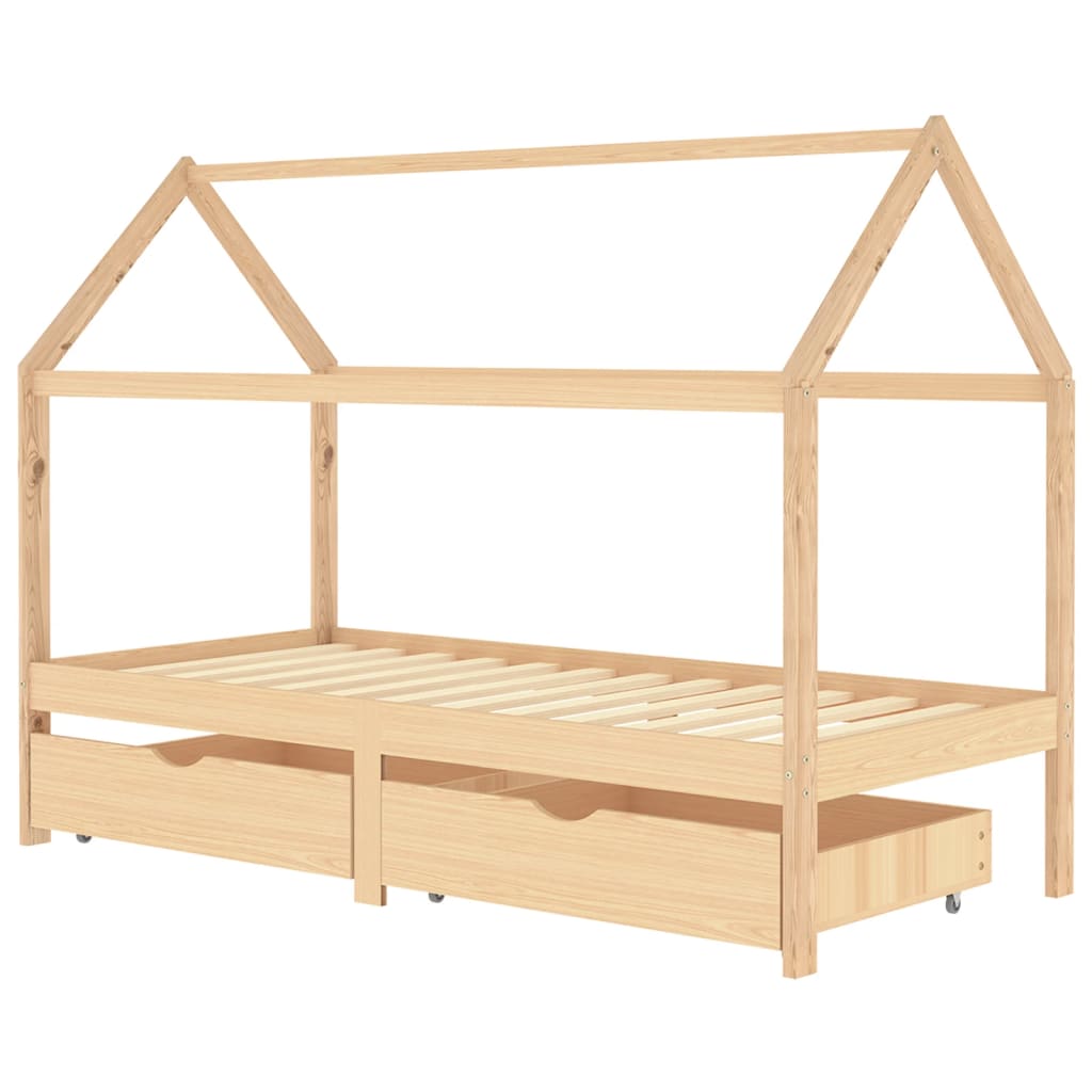 Lit Cabane d'enfant avec tiroirs VIANA Bois de pin massif 90x200 cm