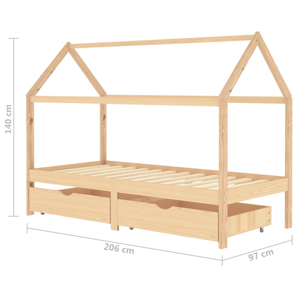 Lit Cabane d'enfant avec tiroirs VIANA Bois de pin massif 90x200 cm