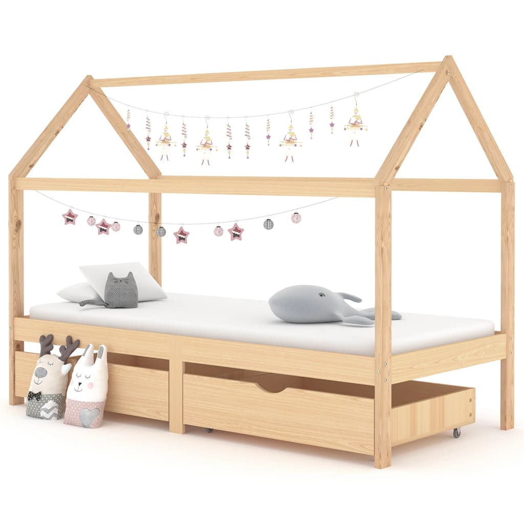 Lit Cabane d'enfant avec tiroirs VIANA Bois de pin massif 90x200 cm