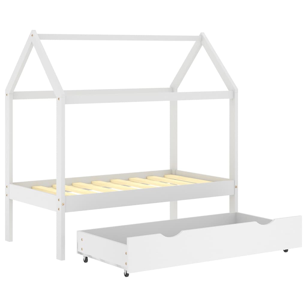 Farmetti per bambini con un cassetto bianco in pino bianco 70x140 cm