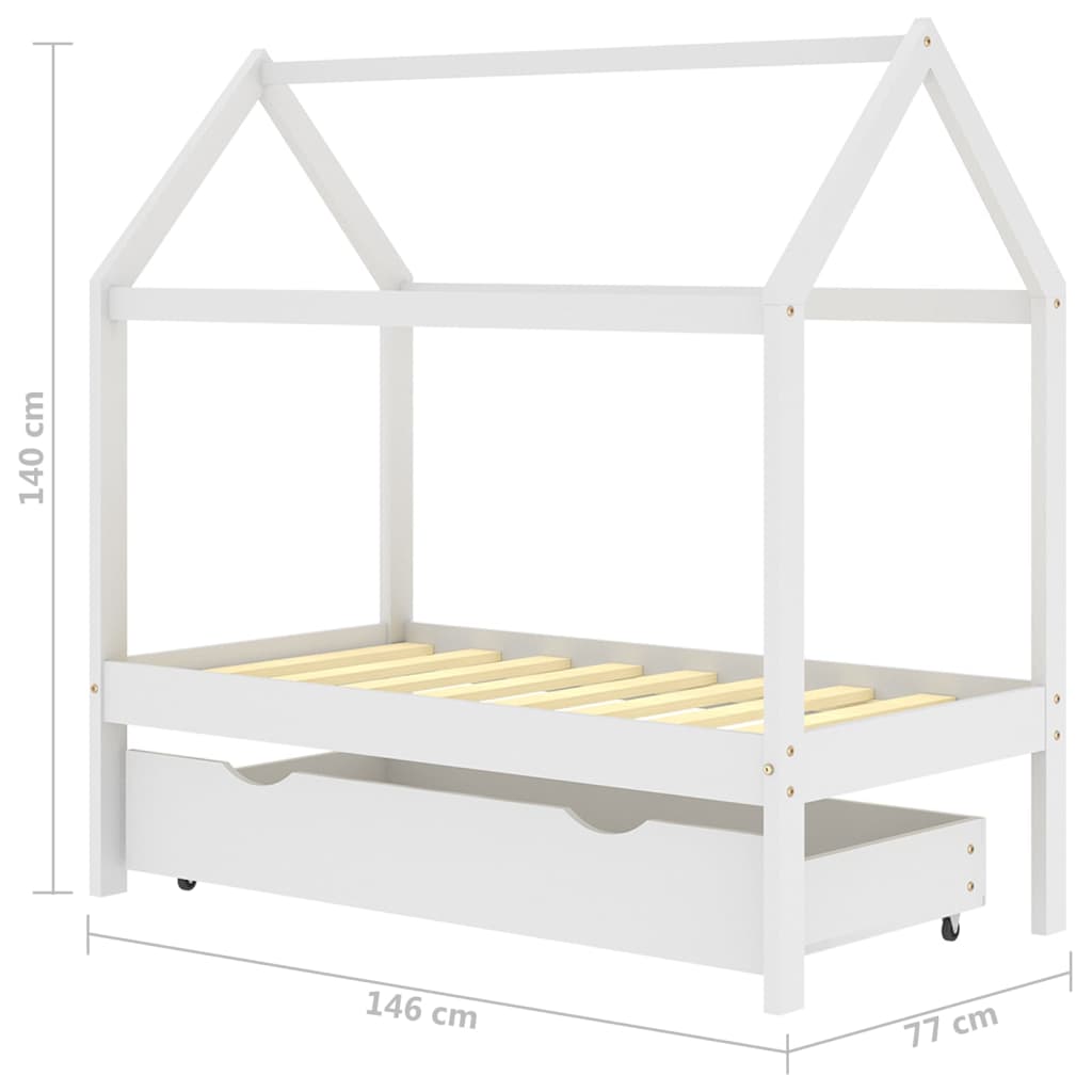 Farmetti per bambini con un cassetto bianco in pino bianco 70x140 cm