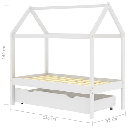 Farmetti per bambini con un cassetto bianco in pino bianco 70x140 cm