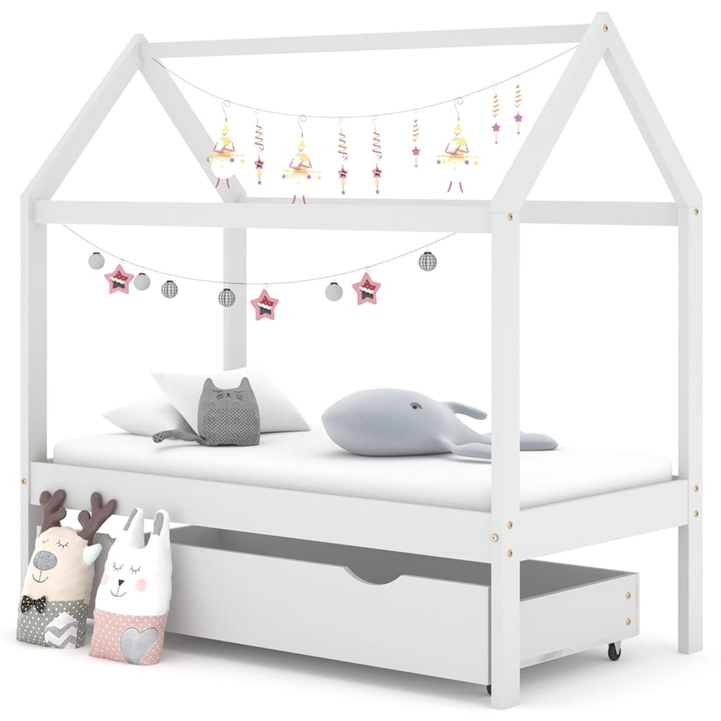 Farmetti per bambini con un cassetto bianco in pino bianco 70x140 cm
