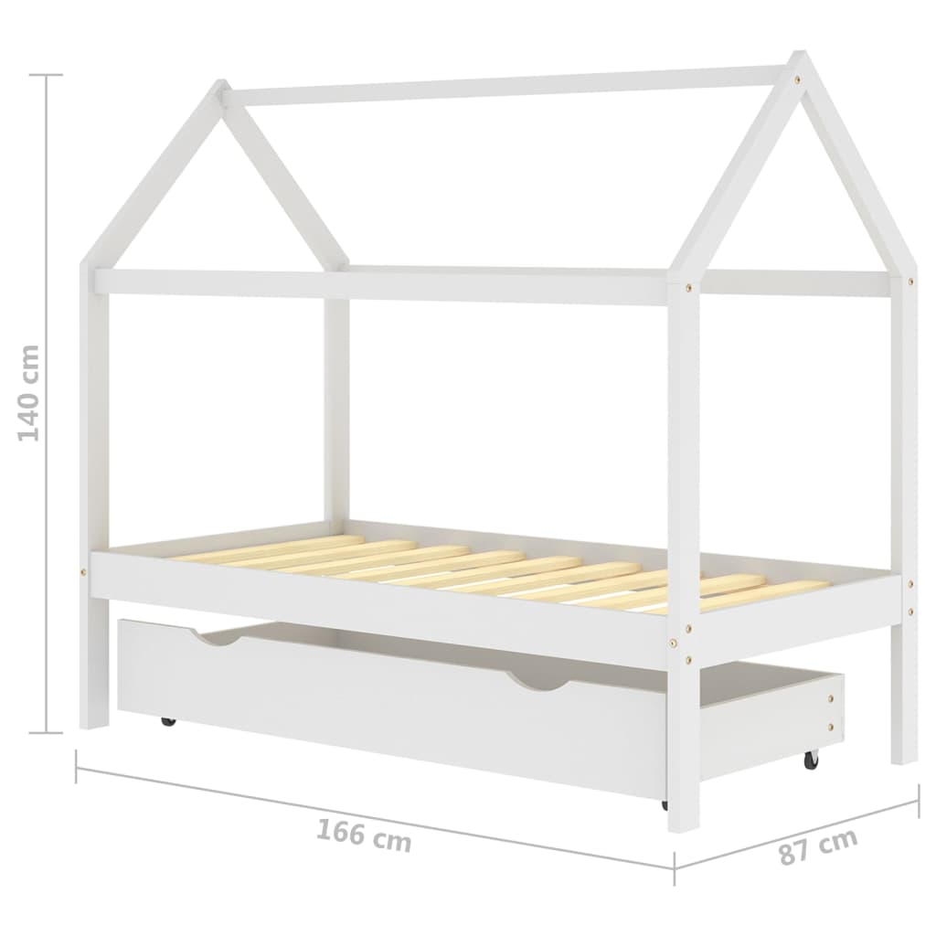 Farmetti per bambini con un cassetto bianco in pino bianco 80x160 cm