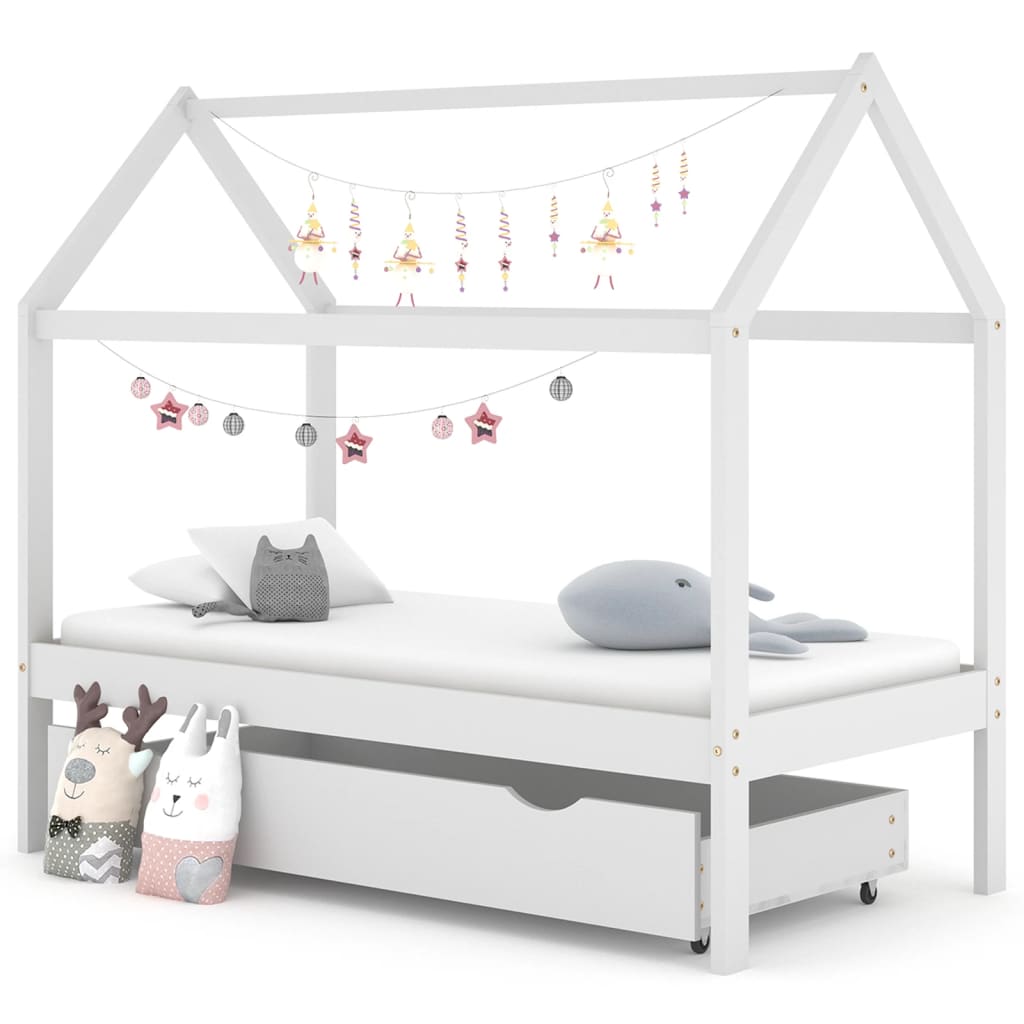 Farmetti per bambini con un cassetto bianco in pino bianco 80x160 cm