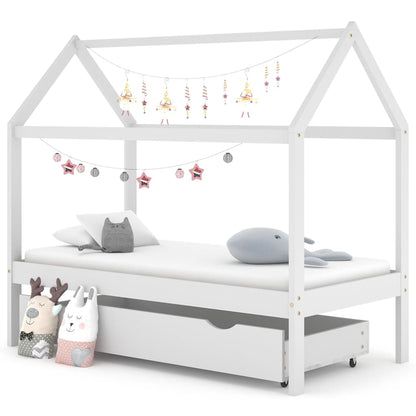 Farmetti per bambini con un cassetto bianco in pino bianco 80x160 cm