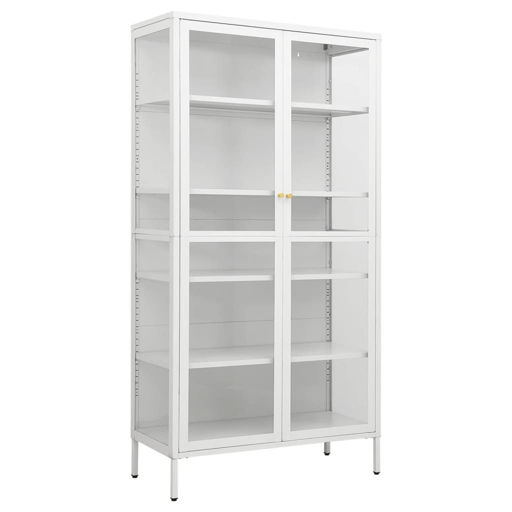 White steel and tempered glass showcase