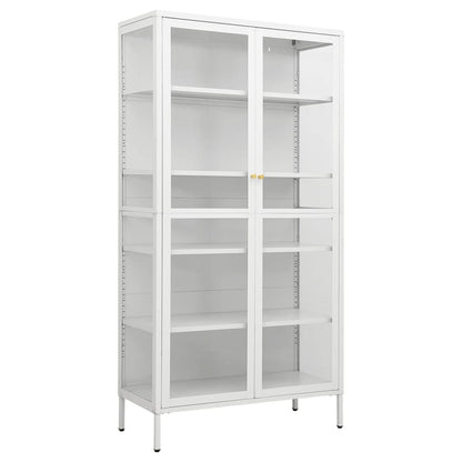 White steel and tempered glass showcase