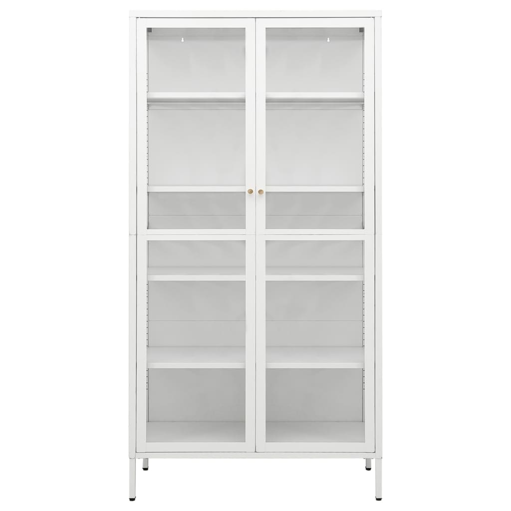 White steel and tempered glass showcase