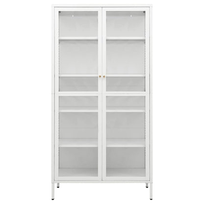 White steel and tempered glass showcase