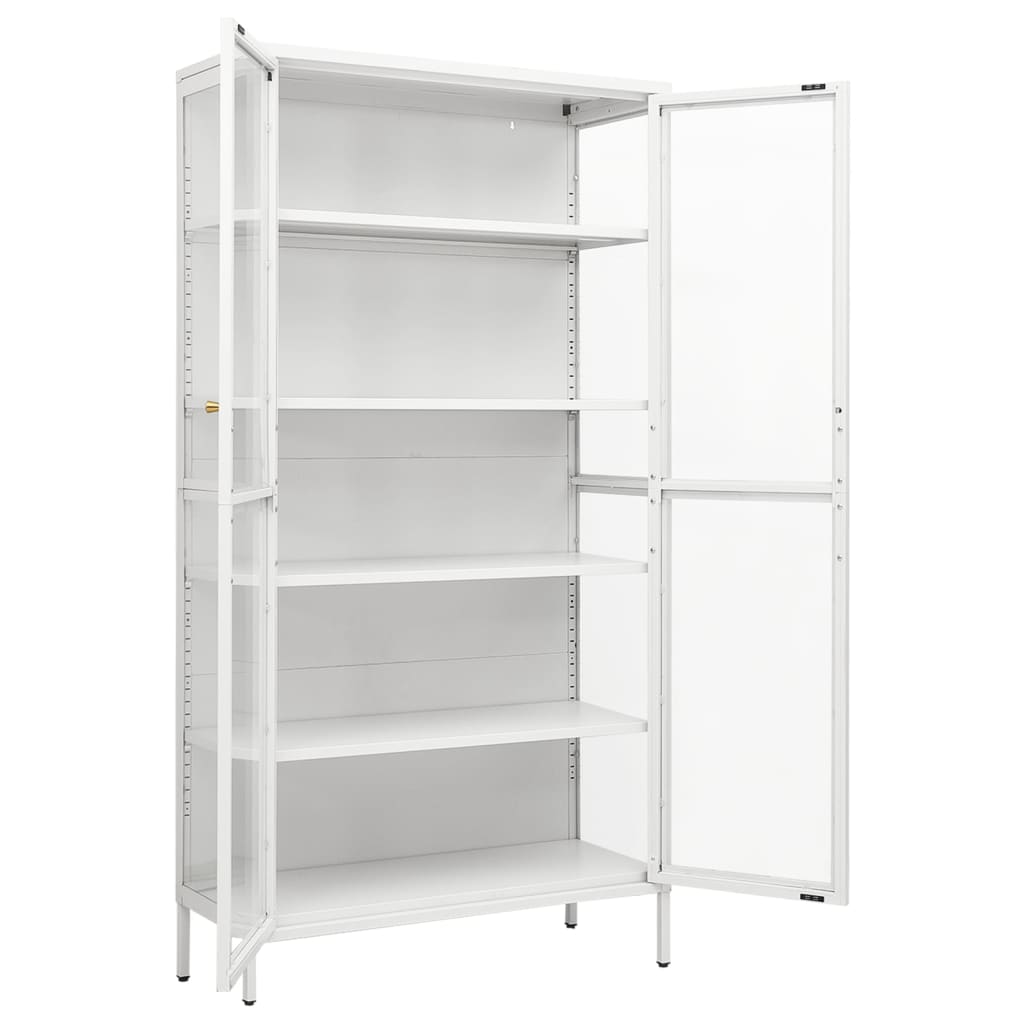 White steel and tempered glass showcase